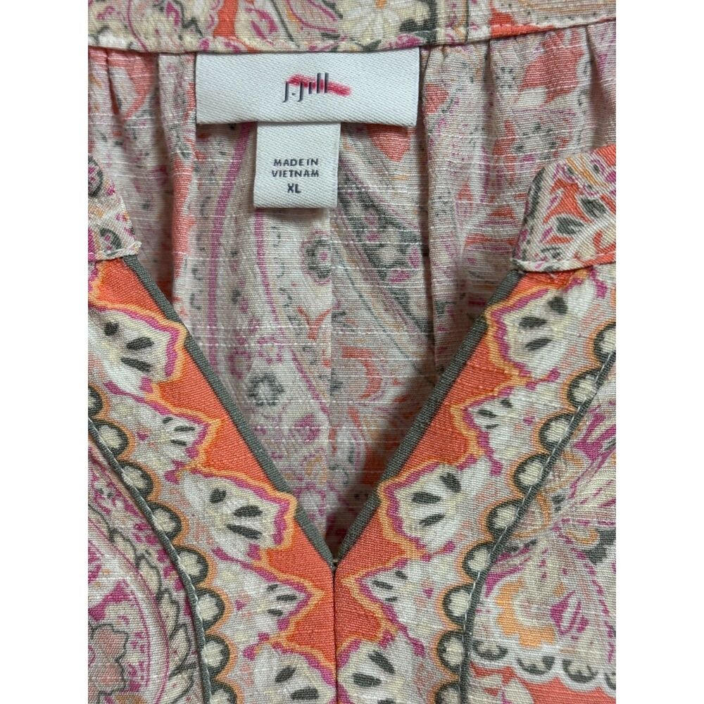 J.Jill Paisley Tiered Babydoll Midi Dress XL Boho Cottage Coastal Coral Pink - Picture 3 of 10